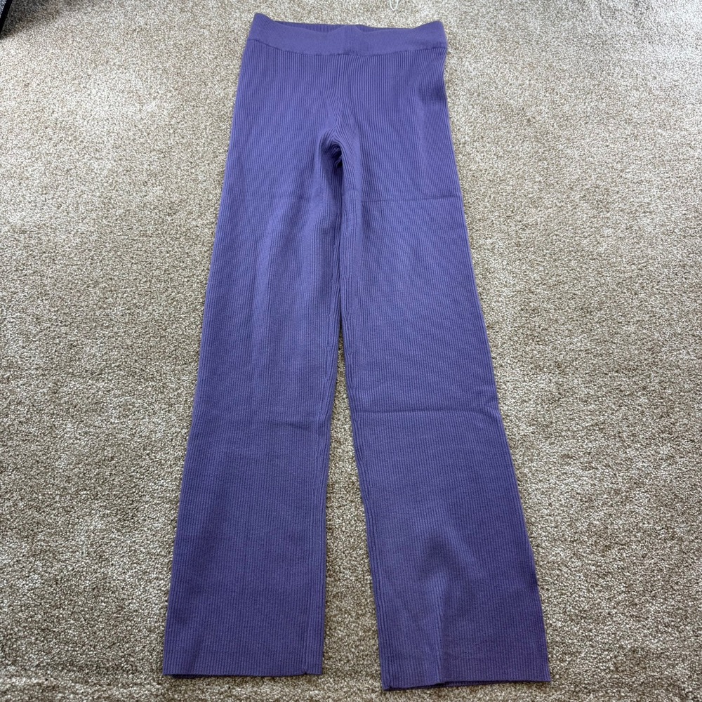 Olivaceous Purple Ribbed Knit Wide Leg Pants Cashmere Blend Small NEW Loungewear
